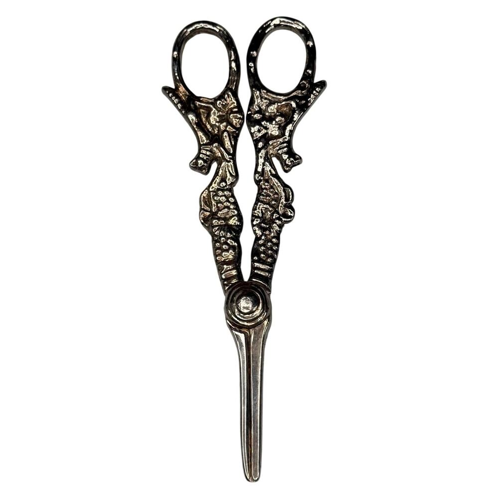 Vintage Silver Plated Ornate Scissors Fox & Grapes French Country Cottage 6"